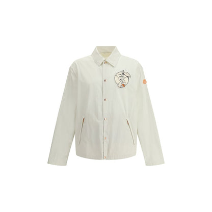 Moncler x Donald Glover White Cotton Coat with comic-style patches and embroidery from the Moncler Genius collection front view