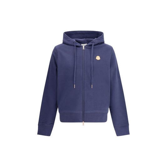 Moncler x Donald Glover Blue Cotton Sweatshirt with logo and hood, zip-up front, soft fleece, AW25 collection.