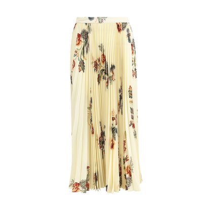 Etro Yellow Polyester Midi Skirt with floral print and pleated design, high-waisted with zip closure, ideal for autumn-winter fashion.