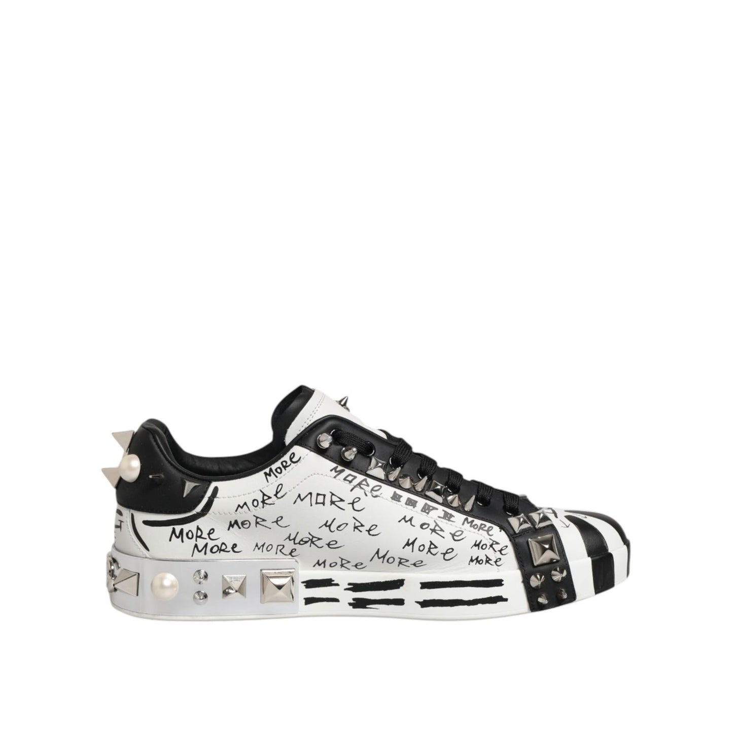 Dolce & Gabbana Black White Studded Low Top Sneakers Shoes