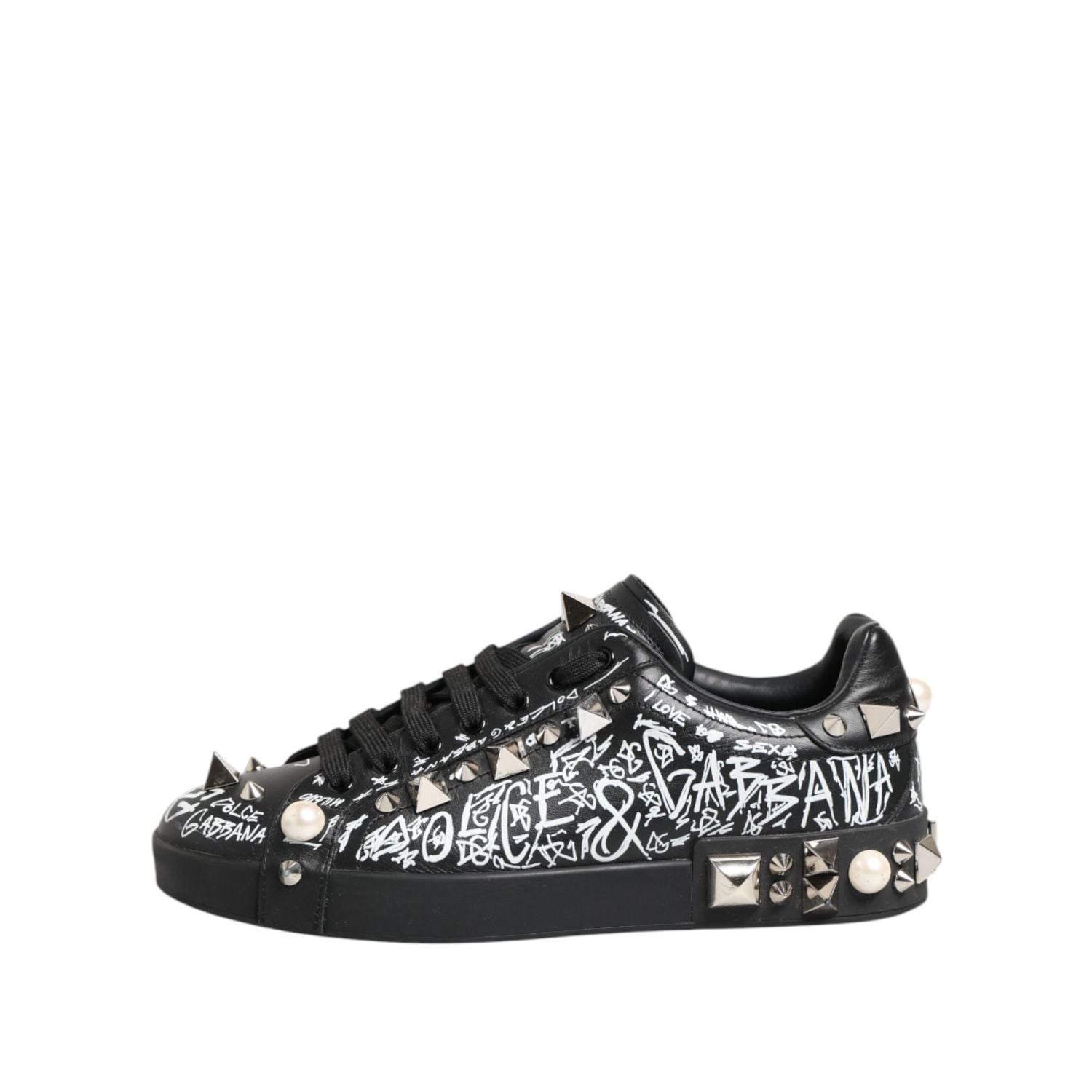 Dolce & Gabbana Black Portofino Stud Embellished Sneakers Shoes