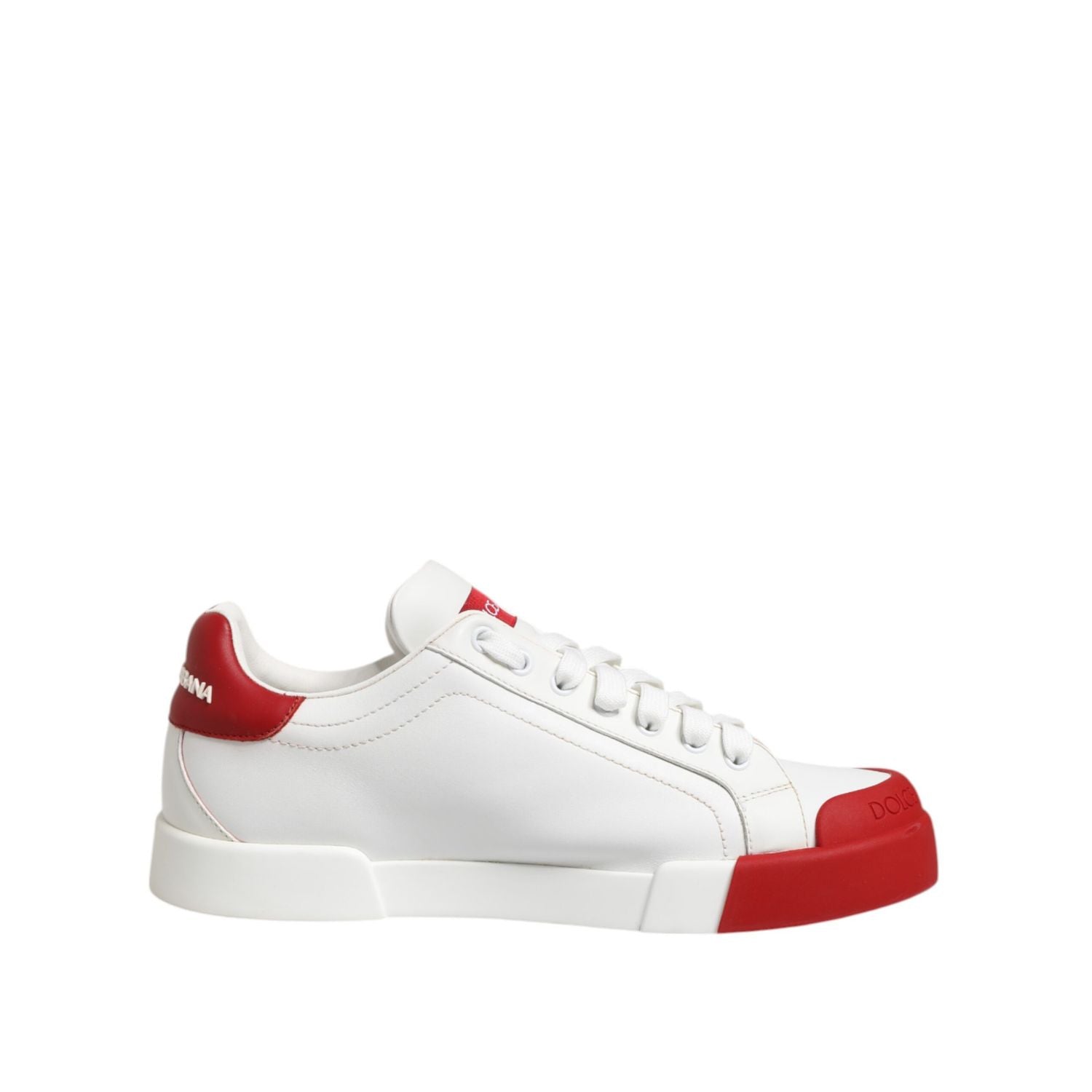 Dolce & Gabbana White Red Leather Lace Up Sneakers Shoes