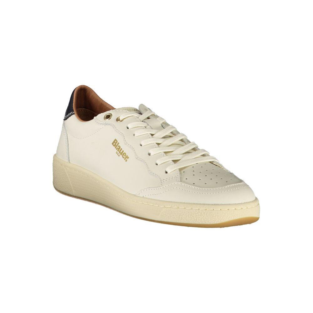 Blauer White Leather Women Sneaker with black accents and removable footbed for comfort and style-conscious luxury.
