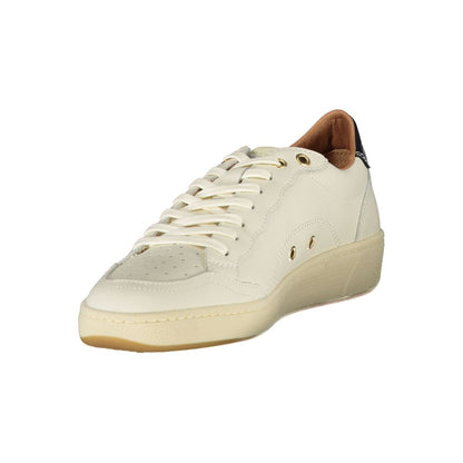 Blauer White Leather Women Sneaker with black accents and removable footbed, showcasing sleek design and practicality.