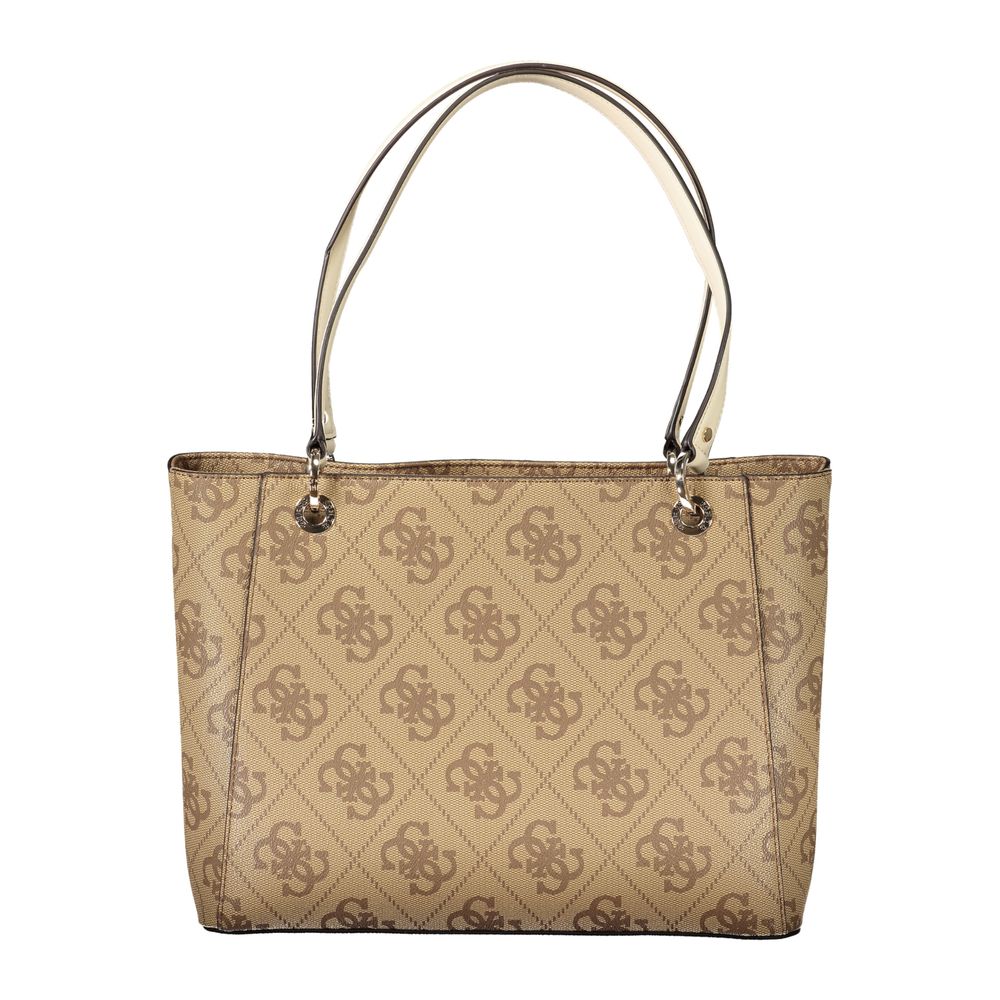 Guess Jeans Beige Polyethylene Women Handbag with logo print and dual handles, chic design for style and functionality.