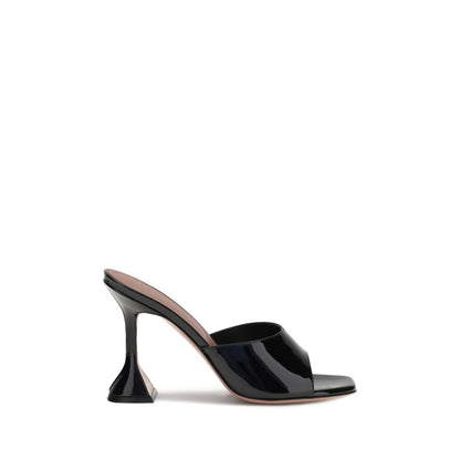 Amina Muaddi Black Calf Leather Bos Taurus Platform Sandals