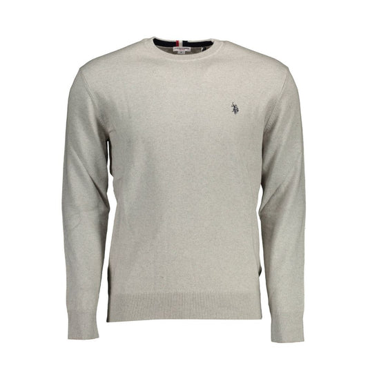 U.S. POLO ASSN. Gray Cotton Sweater with long sleeves, round neck, and embroidered logo