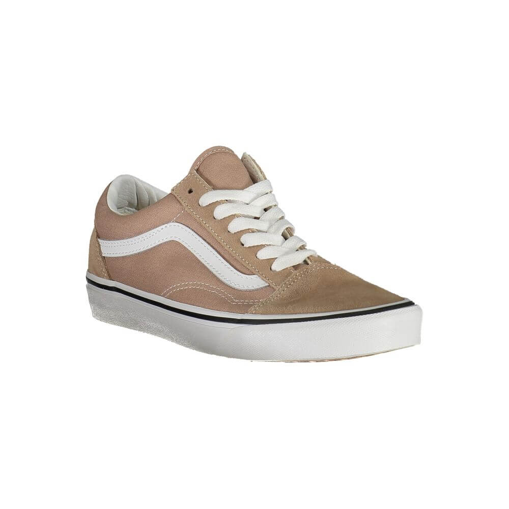 Vans Beige Polyester Sneaker with laces, Old Skool design, contrasting details, and logo on the side.