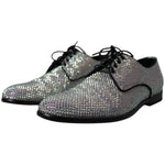 Dolce & Gabbana Silver Leather Rhinestones Derby Shoes MV5297-40