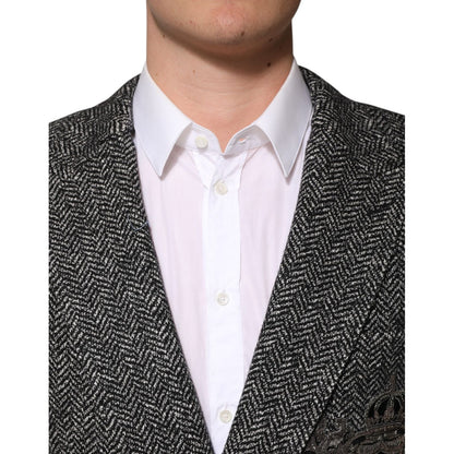 Dolce & Gabbana Black White Double Breasted Men Suit Blazer