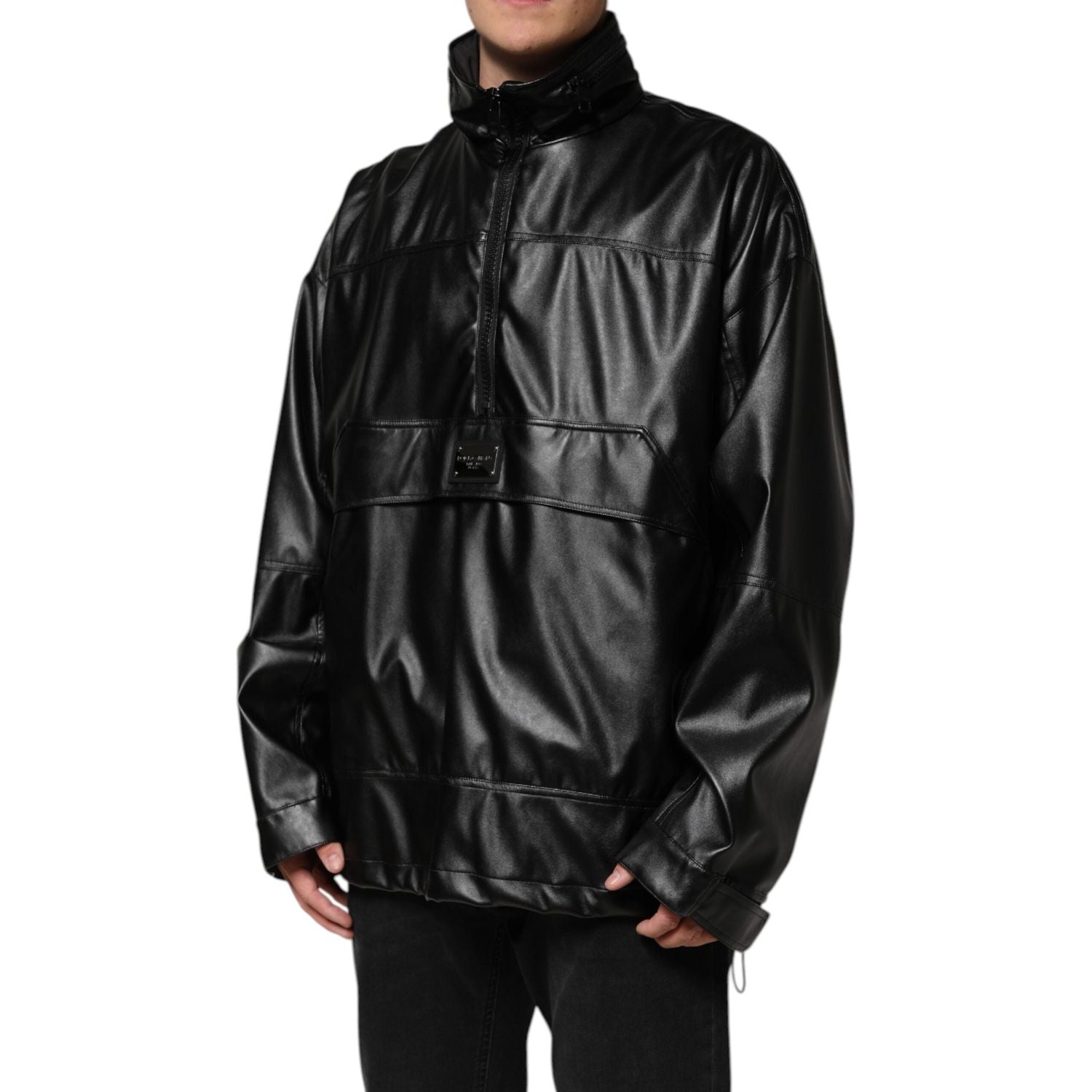 Dolce & Gabbana Black Polyester Logo Plaque Bomber Jacket