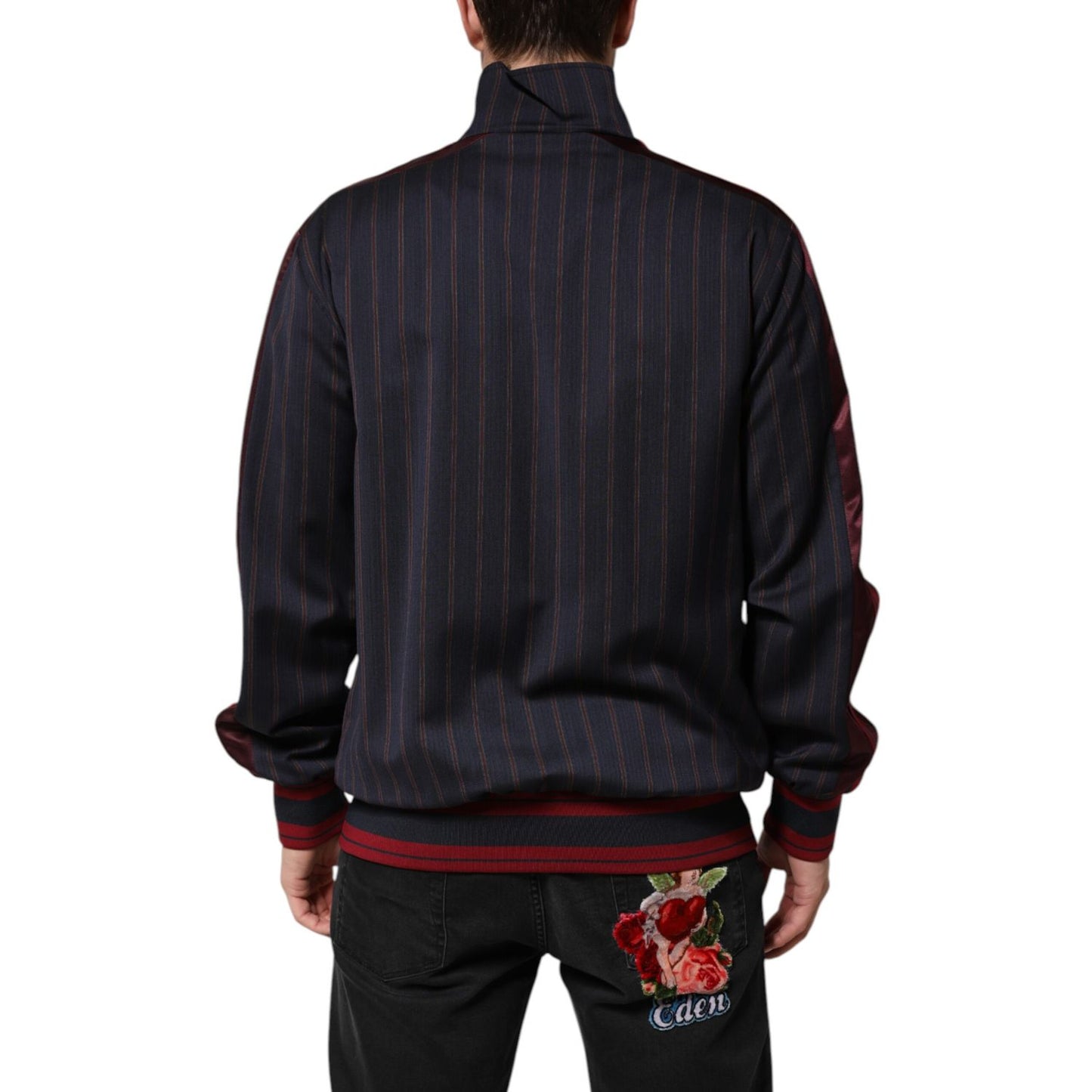 Dolce & Gabbana Blue Red Striped Logo Plaque Full Zip Jacket
