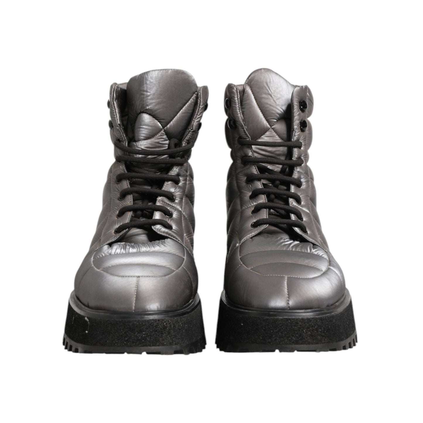 Dolce & Gabbana Silver Padded Mid Calf Lace Up Boots Shoes MV7367-44