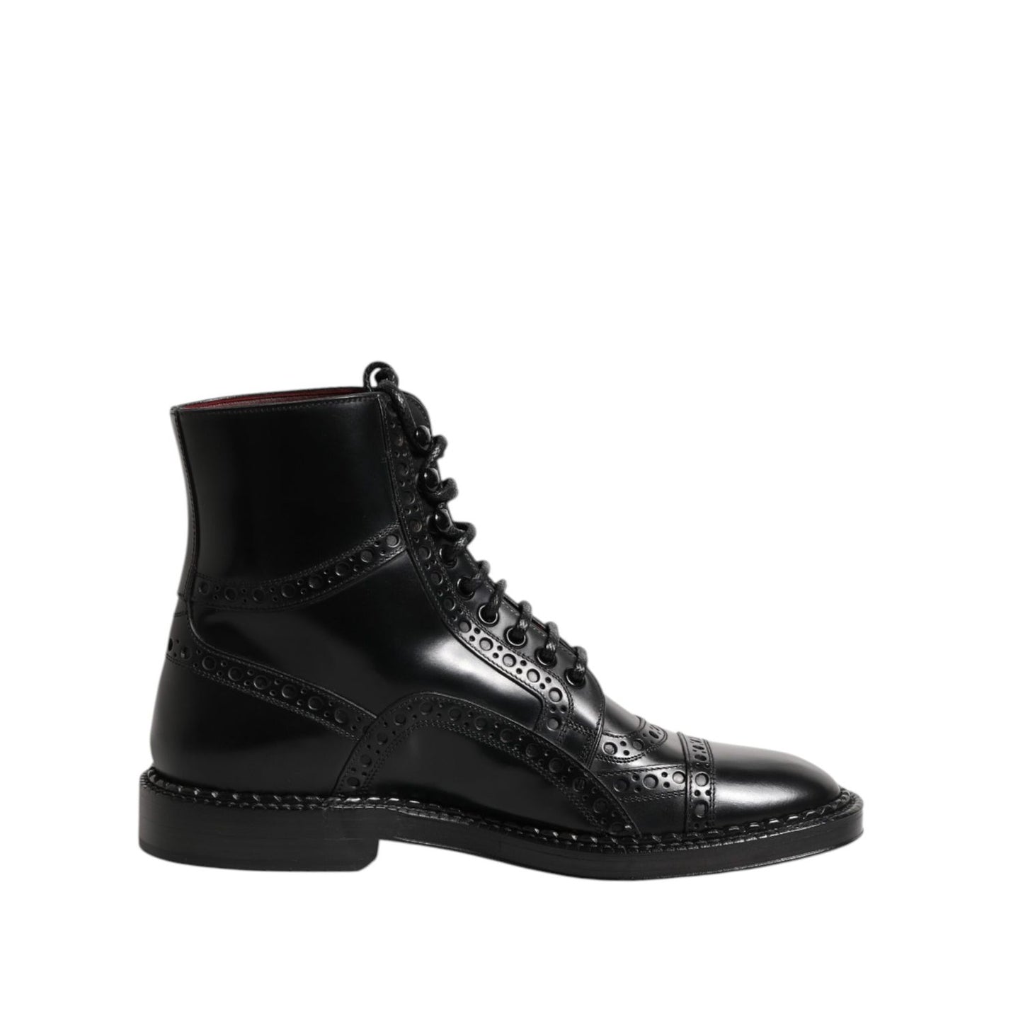 Dolce & Gabbana Black Leather Lace Up Mid Calf Boots Shoes