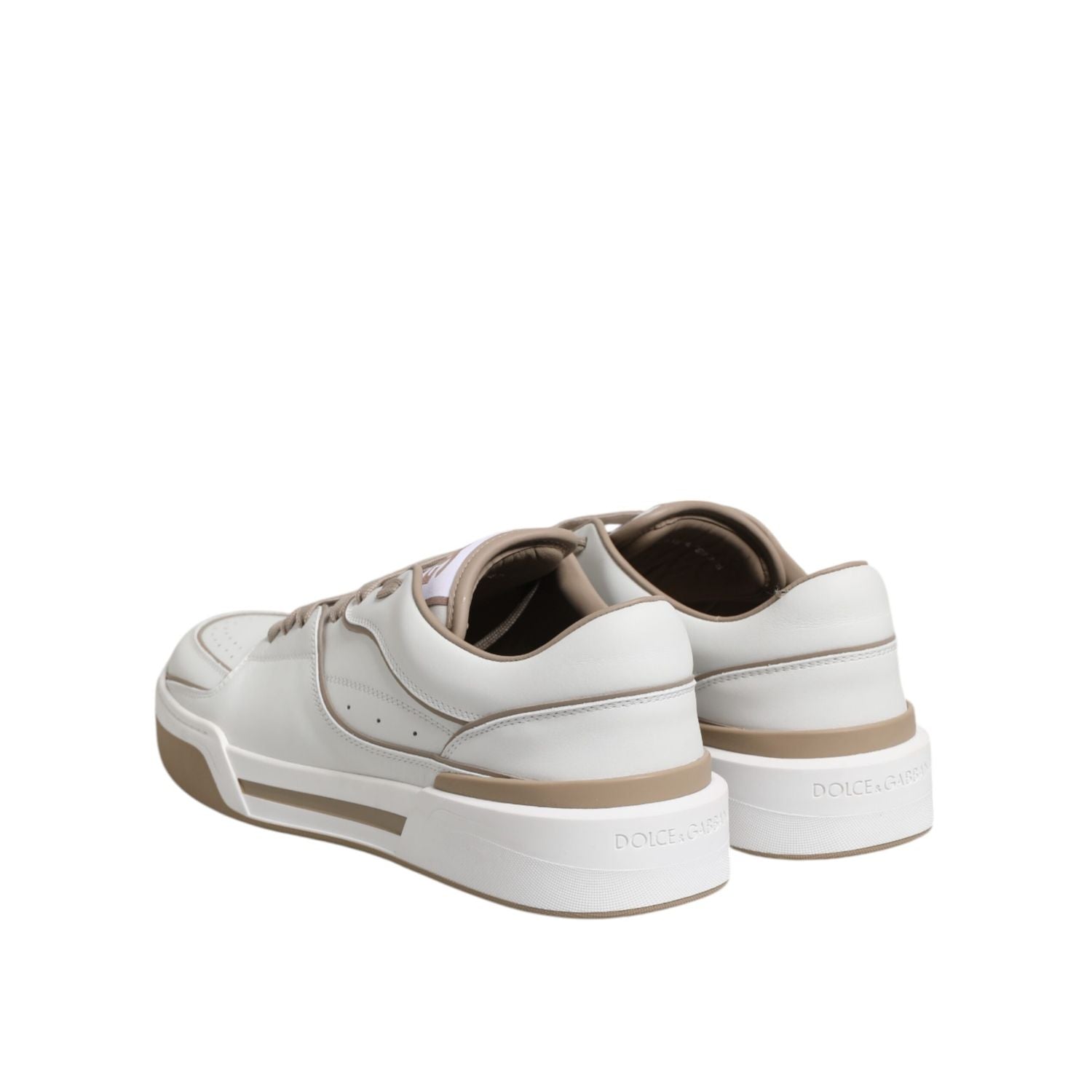 Dolce & Gabbana White Brown Leather Low Top Men Sneakers Shoes