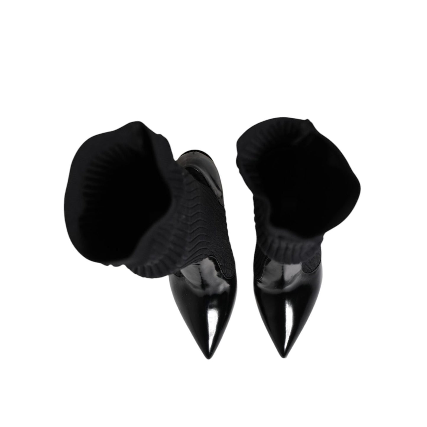 Dolce & Gabbana Black Leather Ribbed Knit Knee Boots Shoes