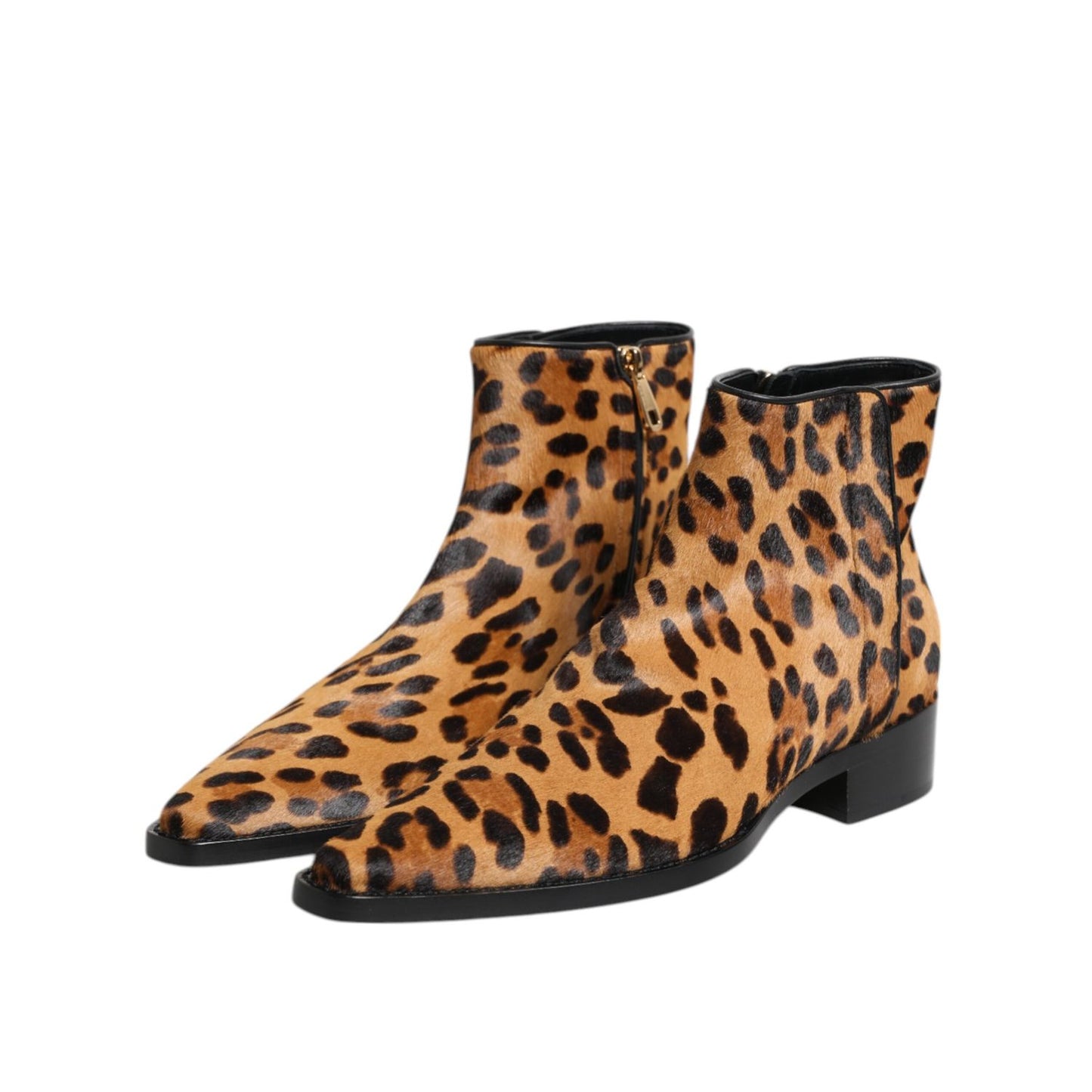Dolce & Gabbana Brown Leopard Calf Fur Ankle Boots Shoes
