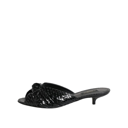 Dolce & Gabbana Black Leather Heels Slides Sandals Shoes