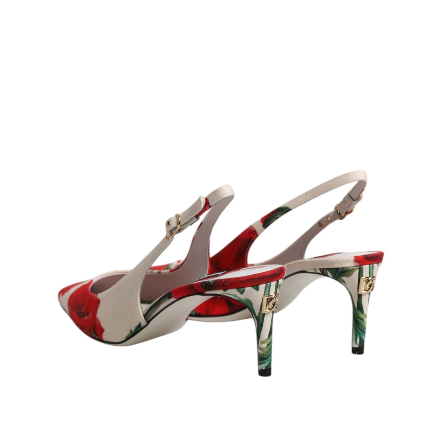 Dolce & Gabbana White Floral Heels Slingback Sandals Shoes