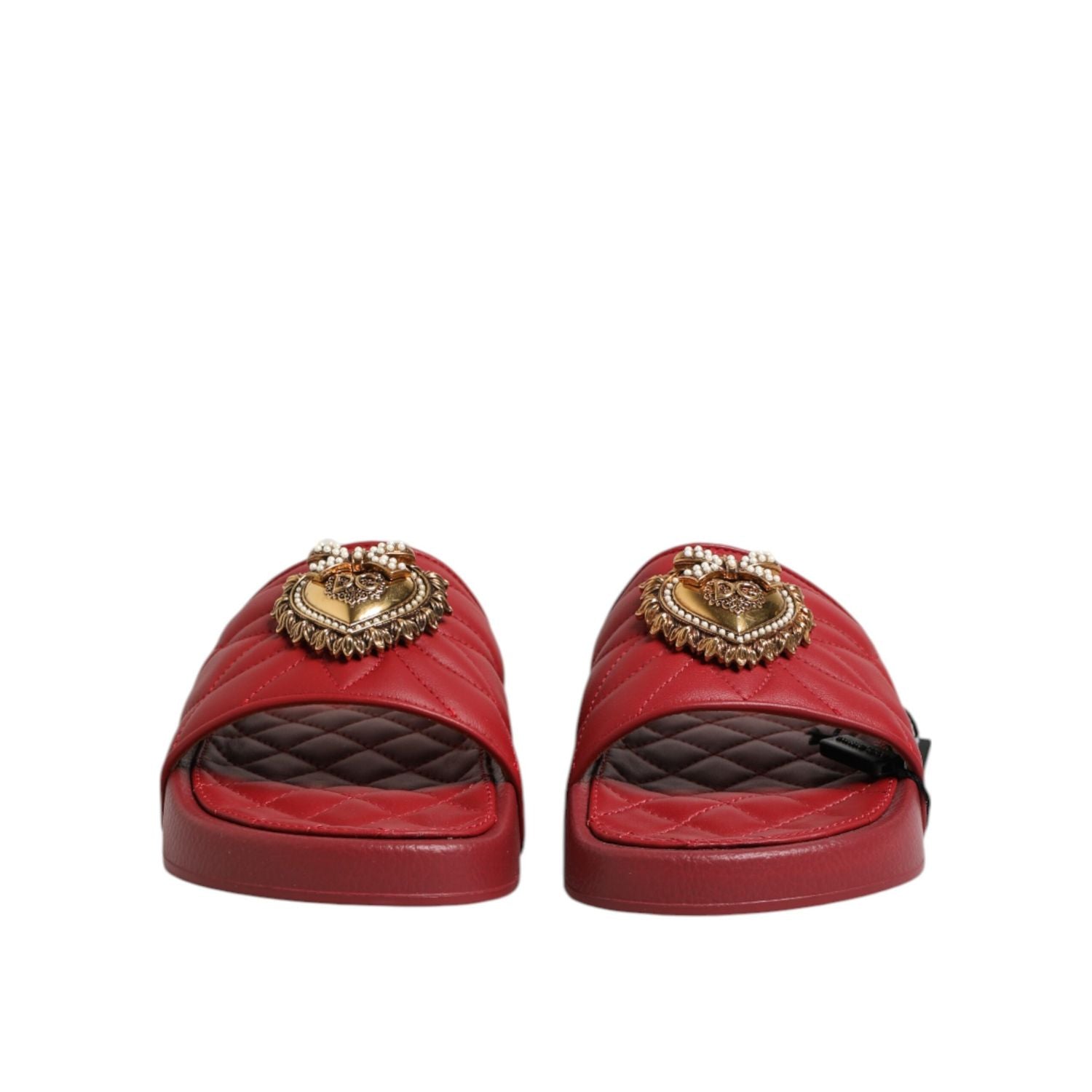 Dolce & Gabbana Red Devotion Matelassé Leather Slides Shoes