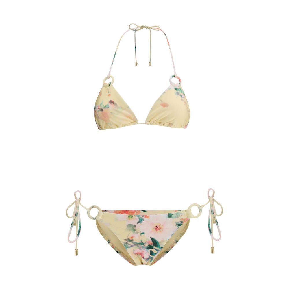 Zimmermann Yellow Polyamide Bikini with floral pattern, adjustable knot closures, slim fit, perfect for beach or poolwear.