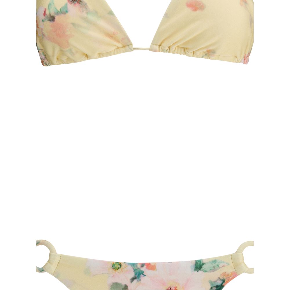 Zimmermann Yellow Polyamide Bikini with floral pattern, featuring slim fit, adjustable knot closures, ideal for beach or pool days.
