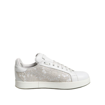Dolce & Gabbana White Lace Leather Low Top Sneaker Shoes