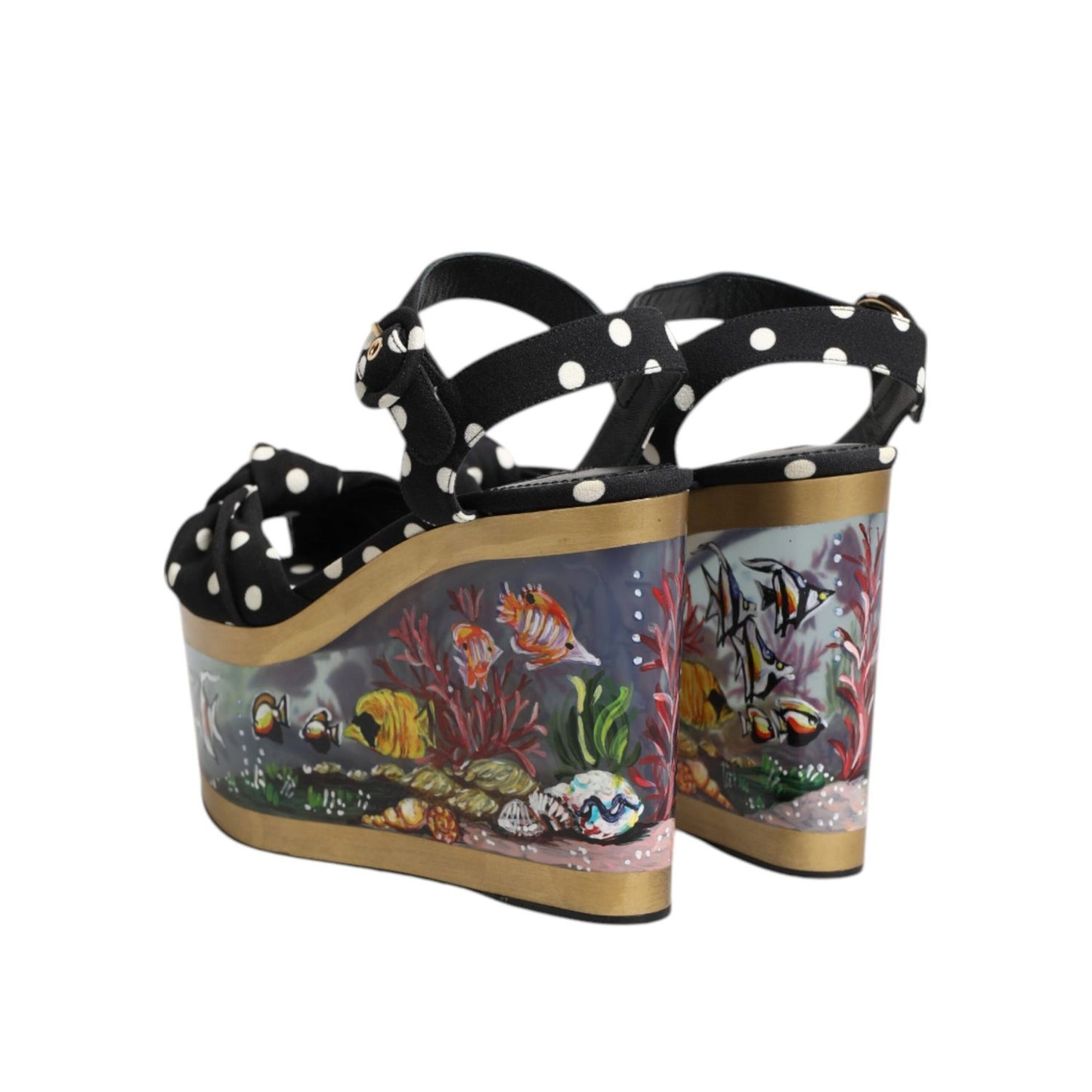 Dolce & Gabbana Multicolor Fish Polka Dot Wedge Sandals Shoes