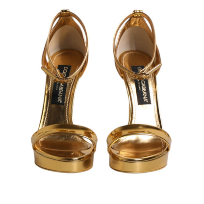 Dolce & Gabbana Gold Leather Platform Keira Sandals Shoes