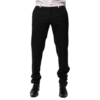 Dolce & Gabbana Black White Stripe Wool Men Trouser Pants