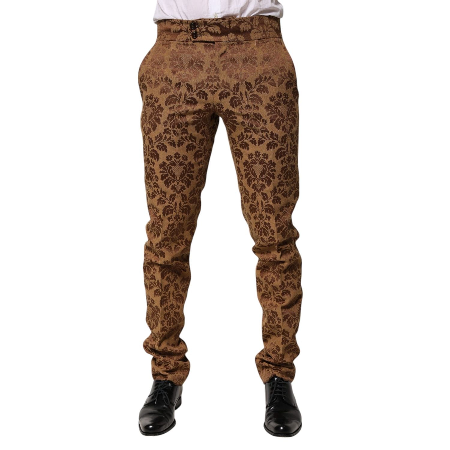 Dolce & Gabbana Brown Floral Jacquard Men Skinny Trouser Pants