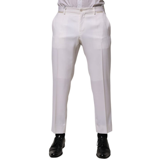 Dolce & Gabbana White Polyester Tapered Formal Trouser Pants