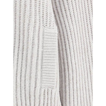 Brunello Cucinelli White Cashmere Cardigan with ribbed texture and pocket detail for style and practicality.