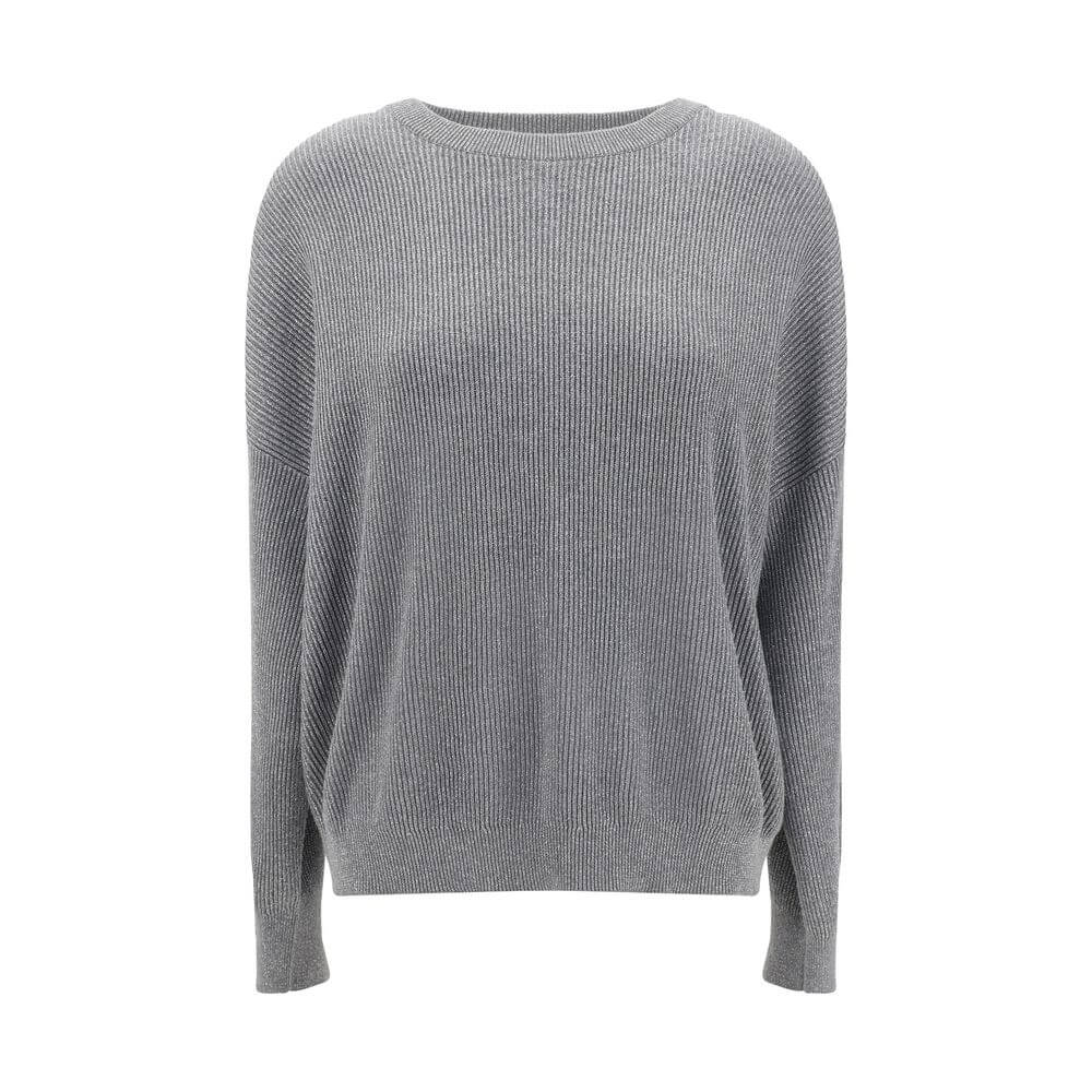 Brunello Cucinelli Gray Cotton Sweatshirt with ribbed cuffs and hem, silver thread, creating an elegant and versatile look for AW25 season.