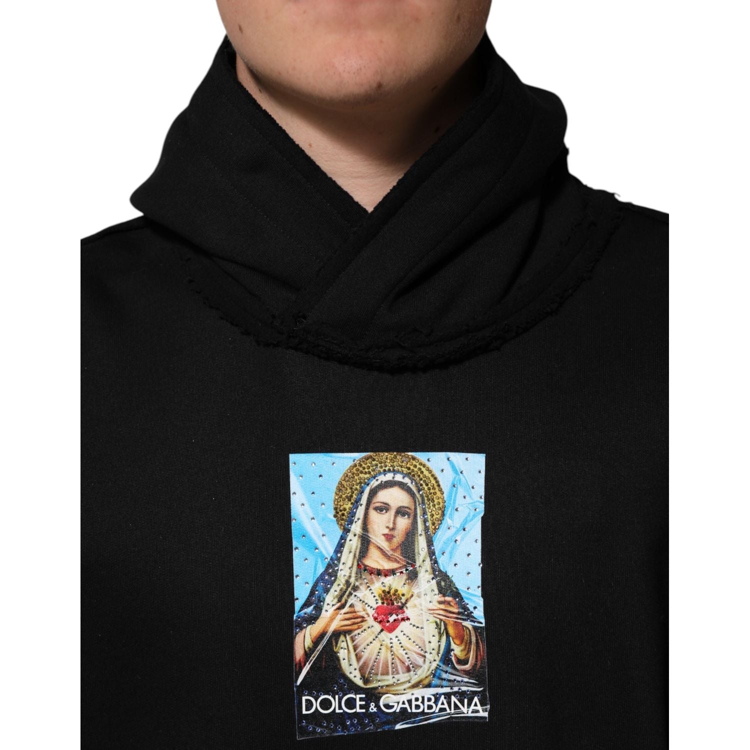 Dolce & Gabbana Black Printed Hoodie Crystal Embellished Jacket