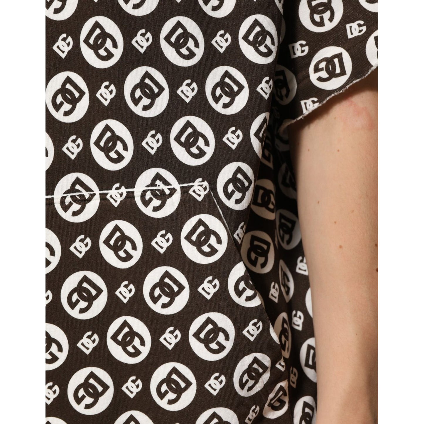 Dolce & Gabbana Brown White DG Logo Short Hoodie Sweater