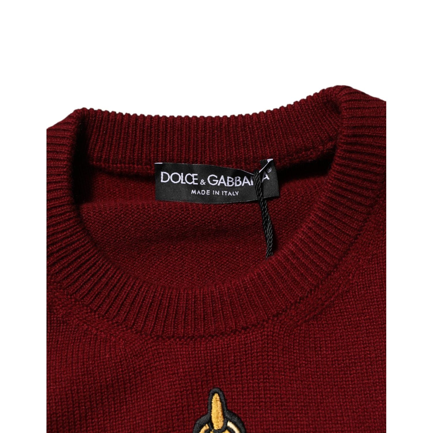 Dolce & Gabbana Burgundy Cashmere Lion Crest Pullover Sweater