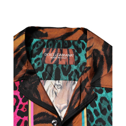 Dolce & Gabbana Multicolor Silk Tiger Print Hawaiian T-shirt