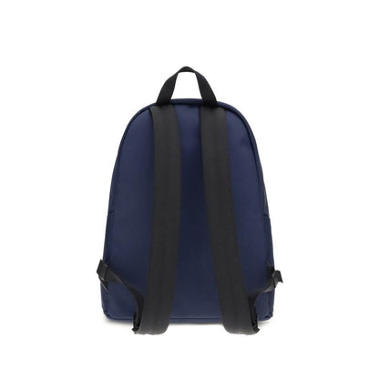Back view of Moncler Blue Nylon Backpack with adjustable straps and leather handle.