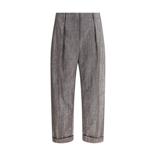 Brunello Cucinelli Brown Polyester Casual Pants with pleat detail and classic pockets for an elegant look.