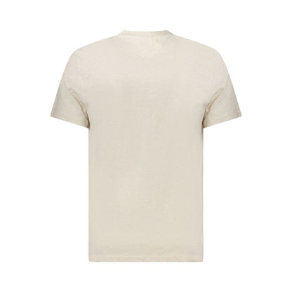 Back view of Tommy Hilfiger Beige Cotton Men T-Shirt showcasing its sustainable fabric and iconic design.