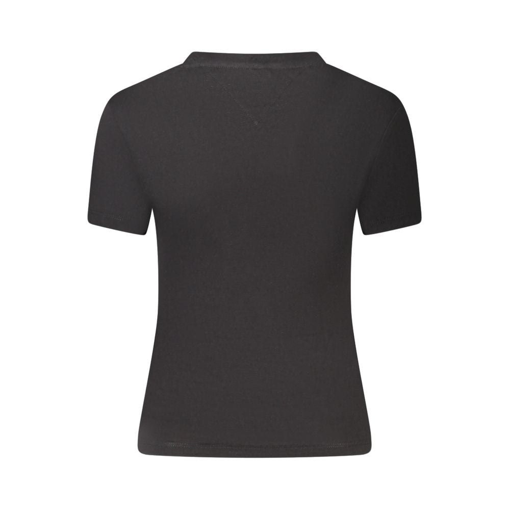 Back view of Tommy Hilfiger Black Cotton Women T-Shirt featuring short sleeves and sustainable fabric blend
