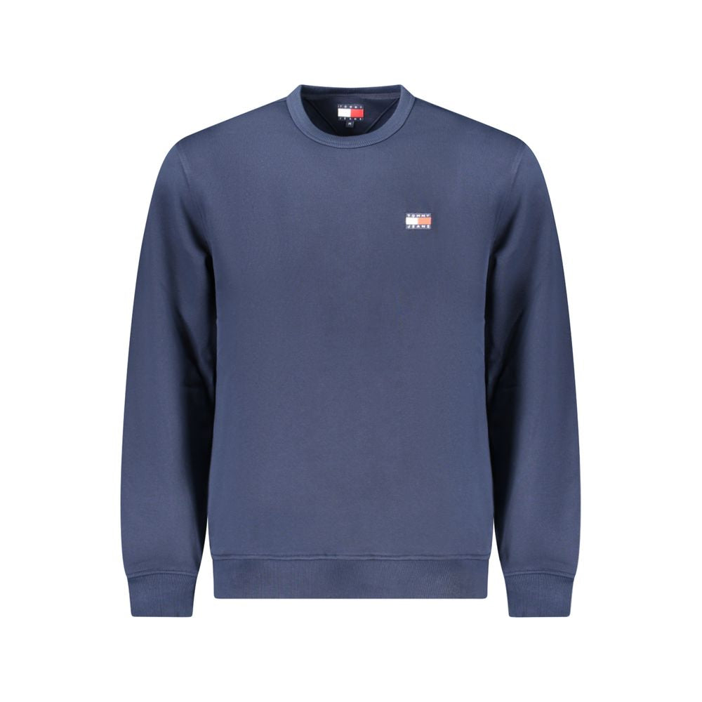 Tommy Hilfiger Blue Cotton Men Sweater featuring iconic logo, crew neck design, and sustainable regenerative cotton for stylish comfort.