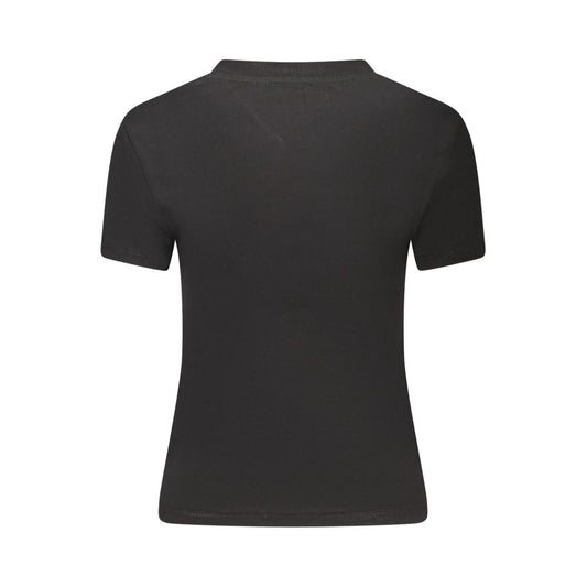 Back view of Tommy Hilfiger Black Cotton Women T-Shirt, eco-conscious style with sleek design.