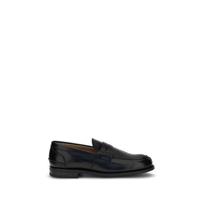 Church's Black Calf Leather Bos Taurus Slip-On Loafers with hand-stitched detailing and smoked finish, ideal for classic style and comfort.