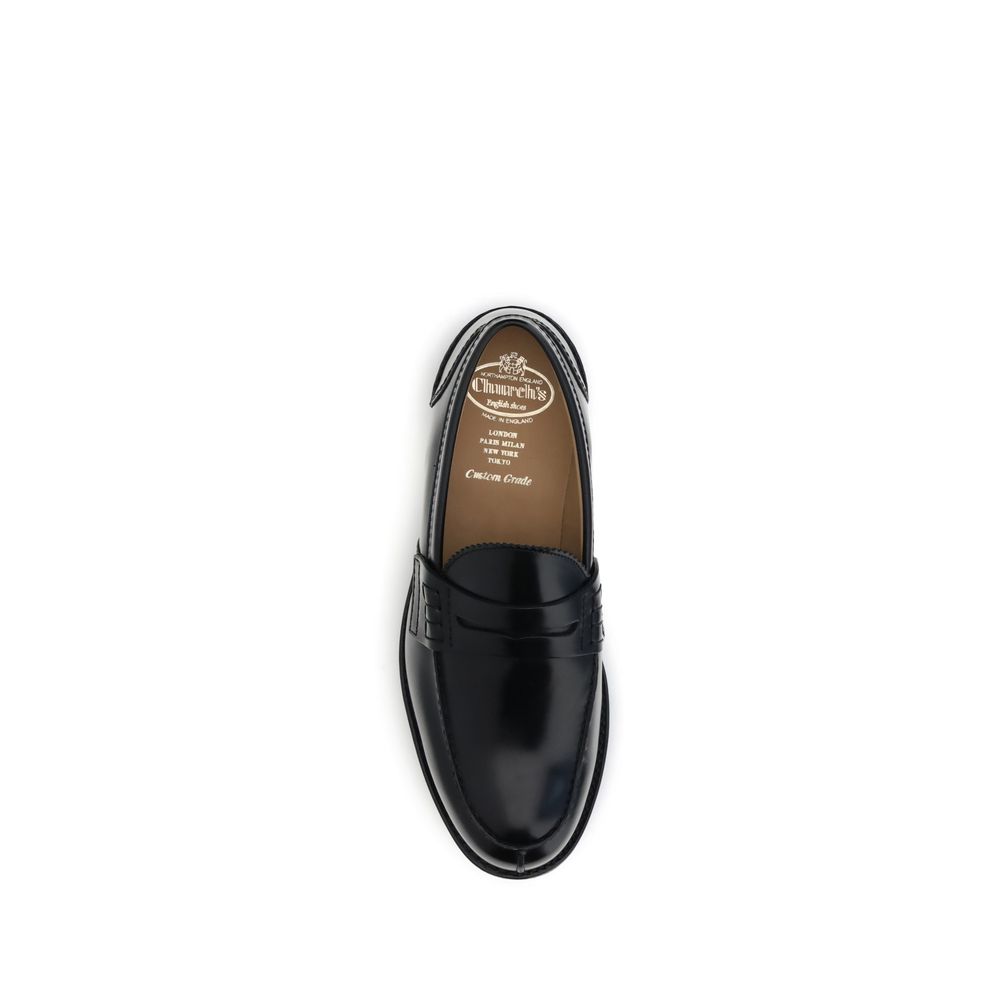 Top view of Church's Black Calf Leather Bos Taurus Slip-On Loafers made in Italy with premium craftsmanship for AW25 season.