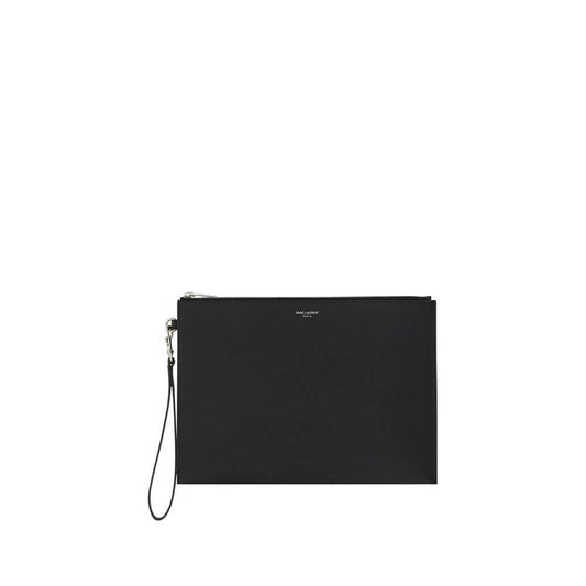 Saint Laurent Black Calf Leather Bos Taurus Other Accessories, featuring a calfskin iPad holder with monogram and removable strap.