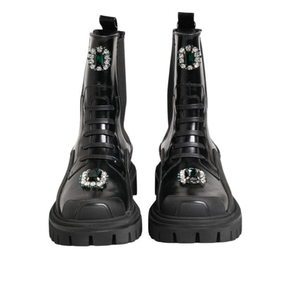 Dolce & Gabbana Black Crystal Embellished Combat Boots Shoes