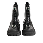 Dolce & Gabbana Black Crystal Embellished Combat Boots Shoes