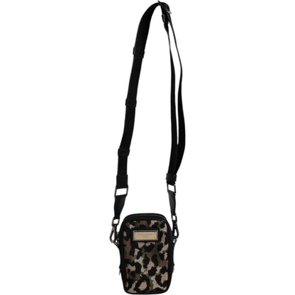 Dolce & Gabbana Multicolor Leopard Jacquard Logo Plaque Neck Strap Bag